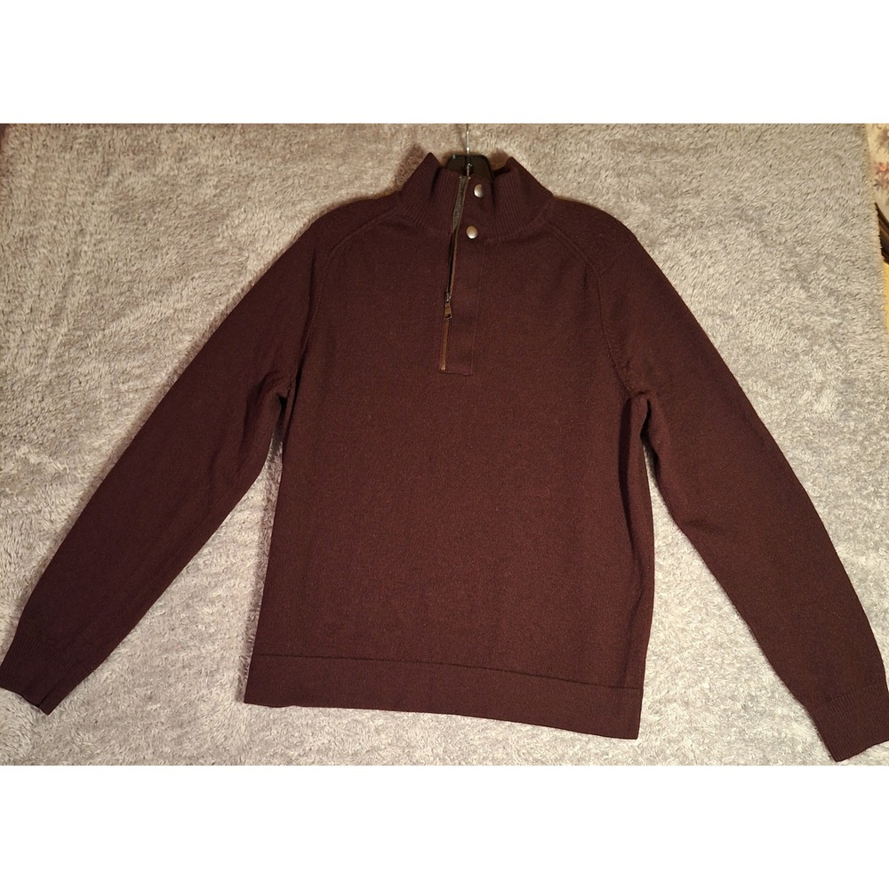 Banana Republic Mens Burgundy Quarter Zip Sweater Extra Fine Merino Wool Size L